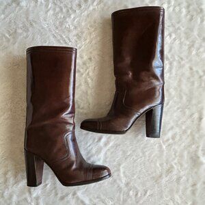 Vintage Tanino Crisci Brown Leather High Heel Mid‎ Calf Boots Handmade in Italy